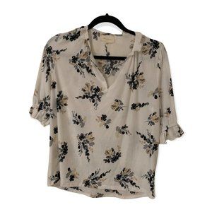 MELLODAY | Womens | Floral White Ruffle Blouse | 3/4 Sleeves | S